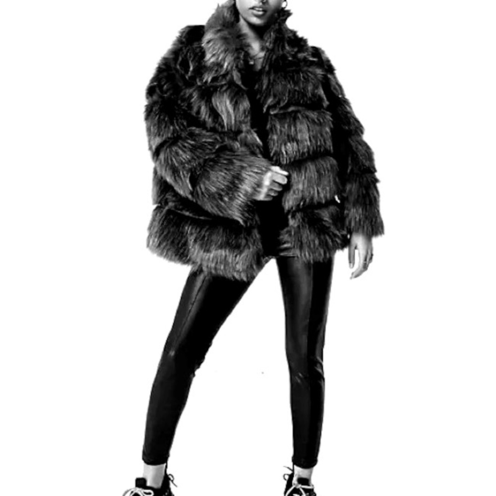 NWT Black Faux Fur Coat Jacket 8